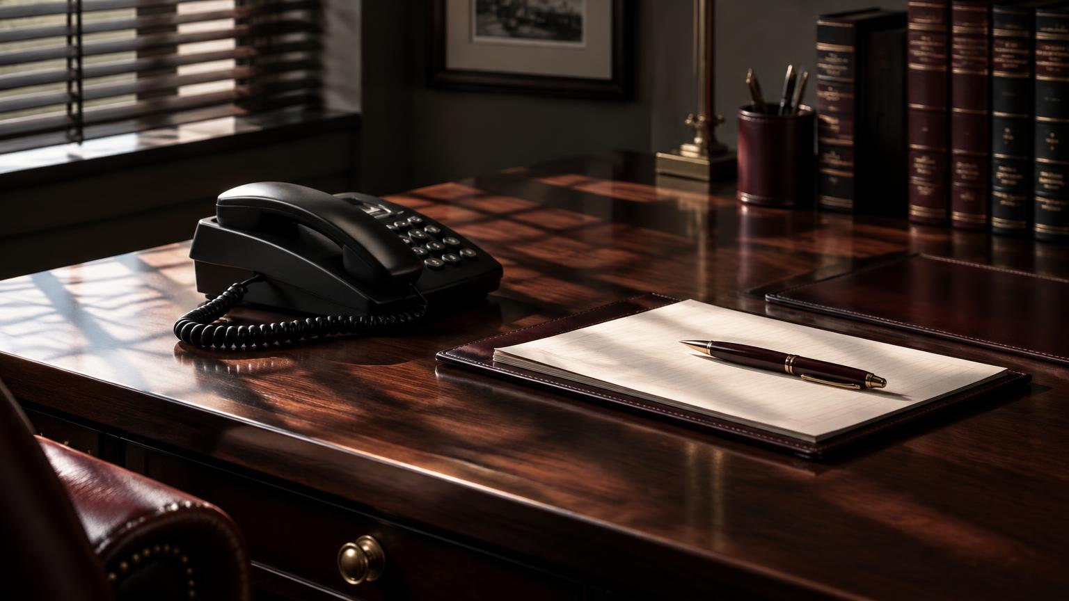 Barrister taking notes during a telephone enquiry at a desk