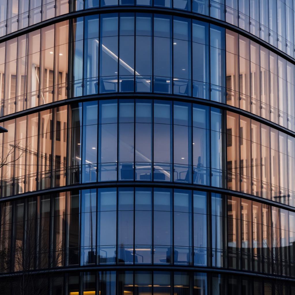 Contemporary commercial office building at dusk, representing commercial litigation counsel available for Manchester and North West businesses.