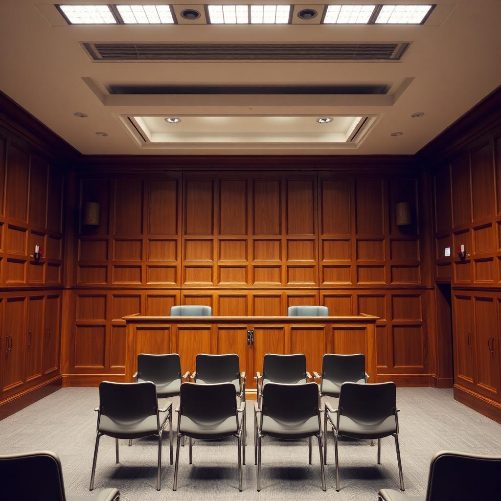 A UK employment tribunal hearing room with wooden panelling, representing employment counsel for Birmingham tribunal claims.